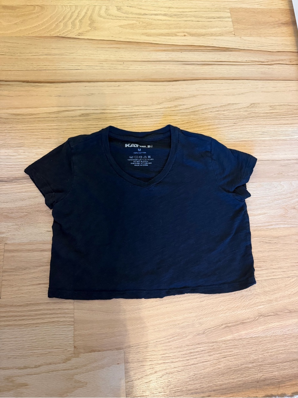 Katie J NYC Black V-Neck Crop Tee